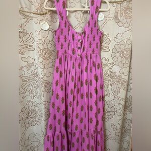 Pink Sleeveless Floral Midi Dress